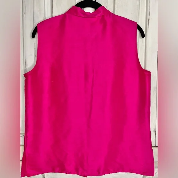 Jones New York 100% Silk Magenta Hot Pink button down vest blouse sz 10 - Picture 3 of 4